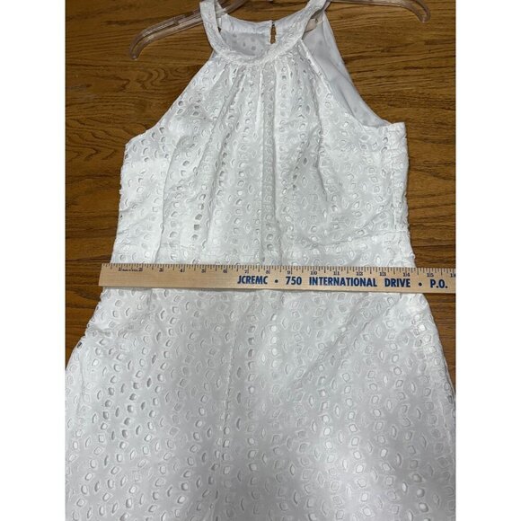 Maison Jules 6 White Eyelet Sleeveless Jumpsuit Halter Neck Cropped Wide Leg - Picture 6 of 11